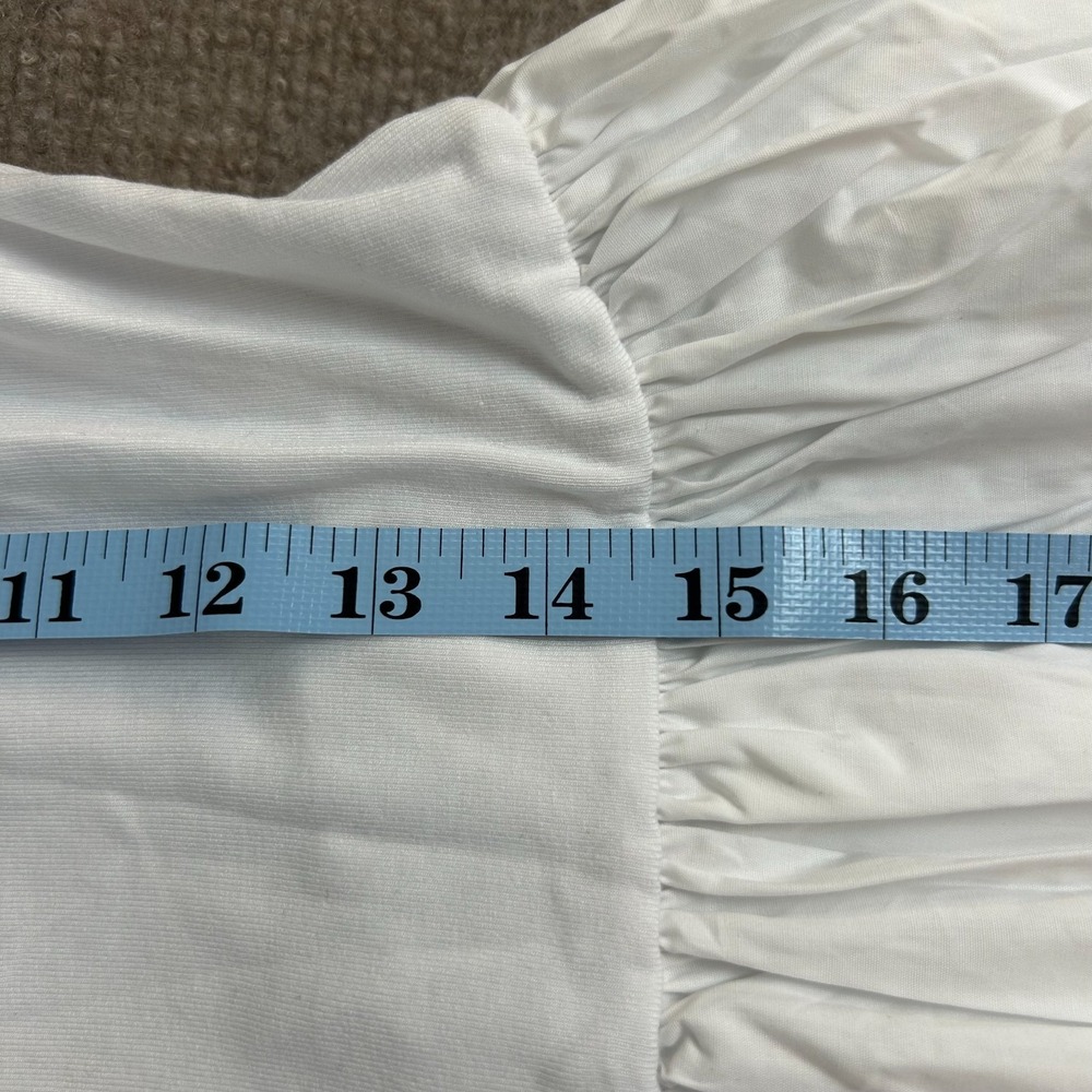 Commense Cami Midi Dress Womens M White Cotton Stretch Pleated Spaghetti Strap - Picture 4 of 12